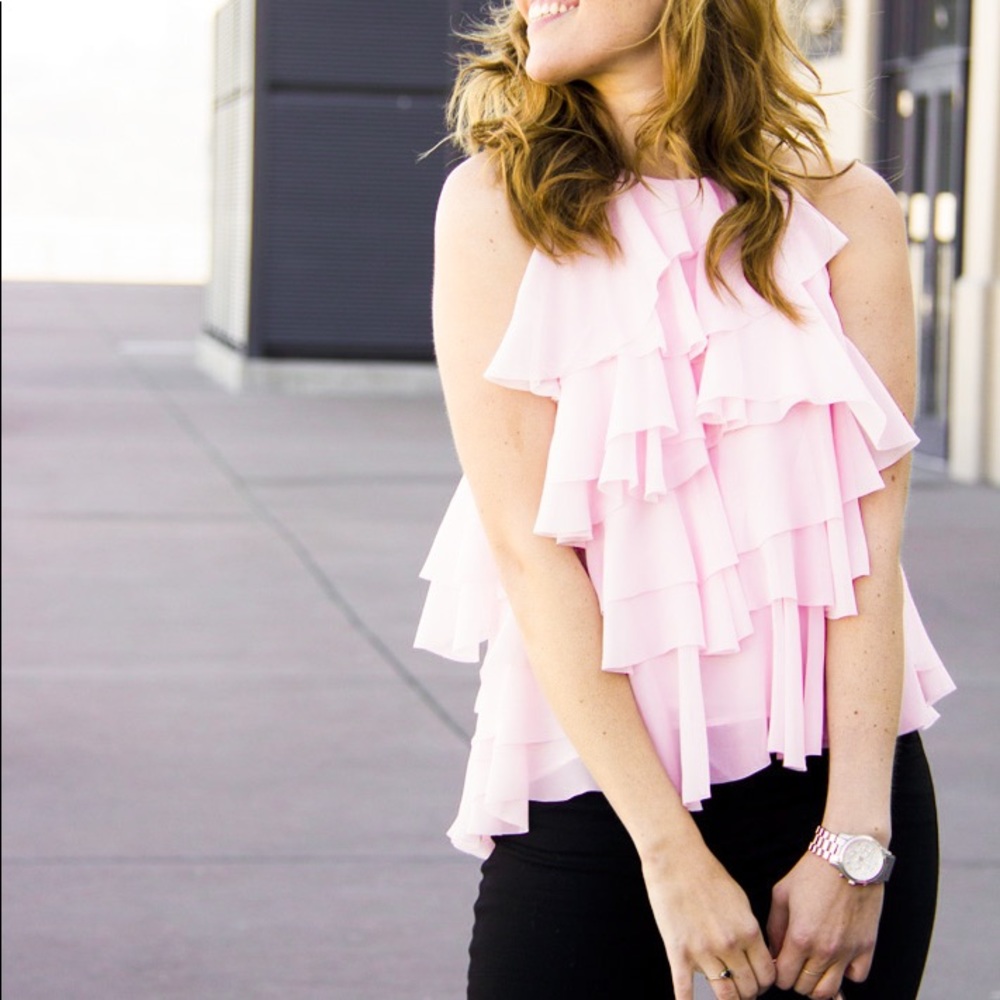 SOLD - French Connection Pink Ruffle Top